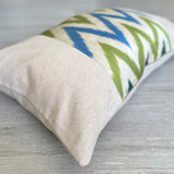 Silk Ikat & Linen Cushion Cover Zigzag Green-Blue