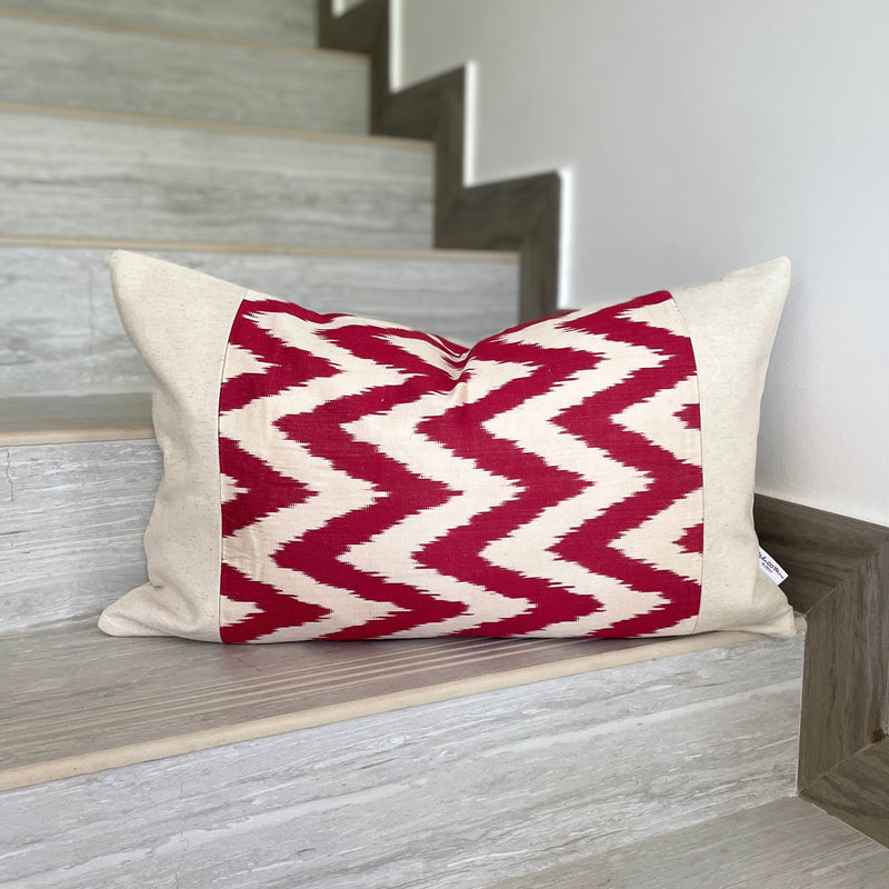 Silk Ikat & Linen Cushion Cover Zigzag Red