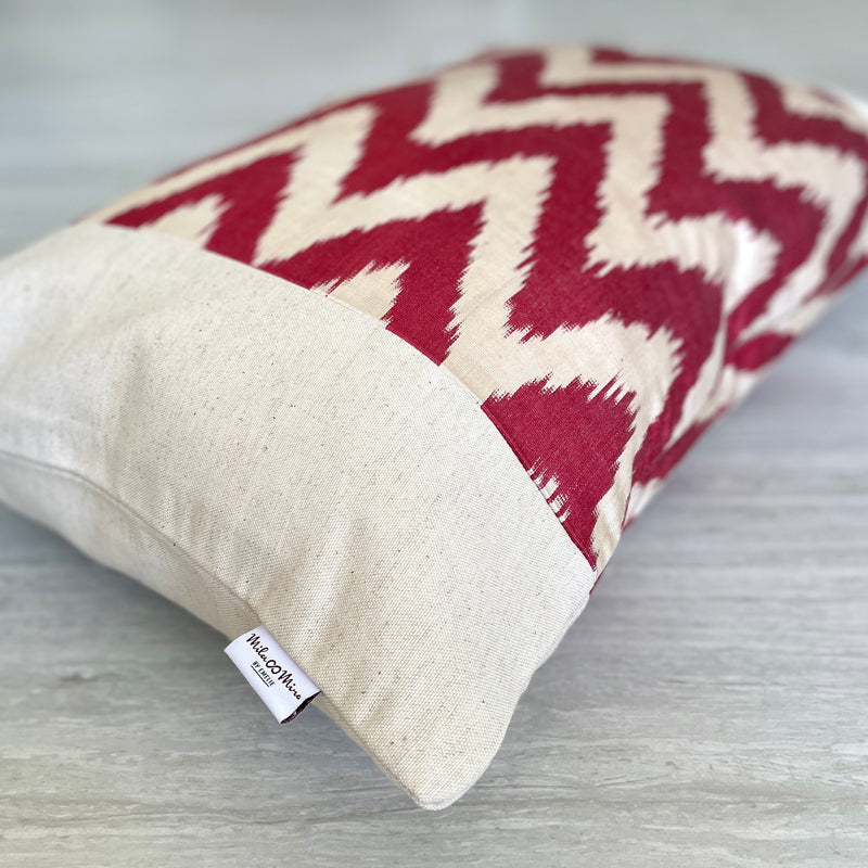 Silk Ikat & Linen Cushion Cover Zigzag Red