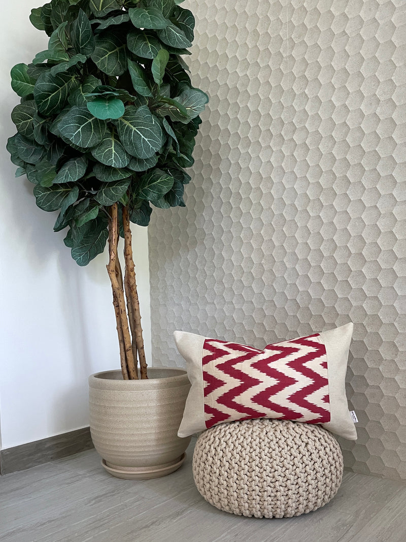 Silk Ikat & Linen Cushion Cover Zigzag Red