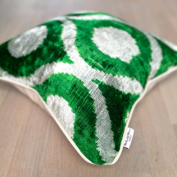 Velvet Ikat Cushion Green Hills | Velvet Ikat Pillow Green Hills