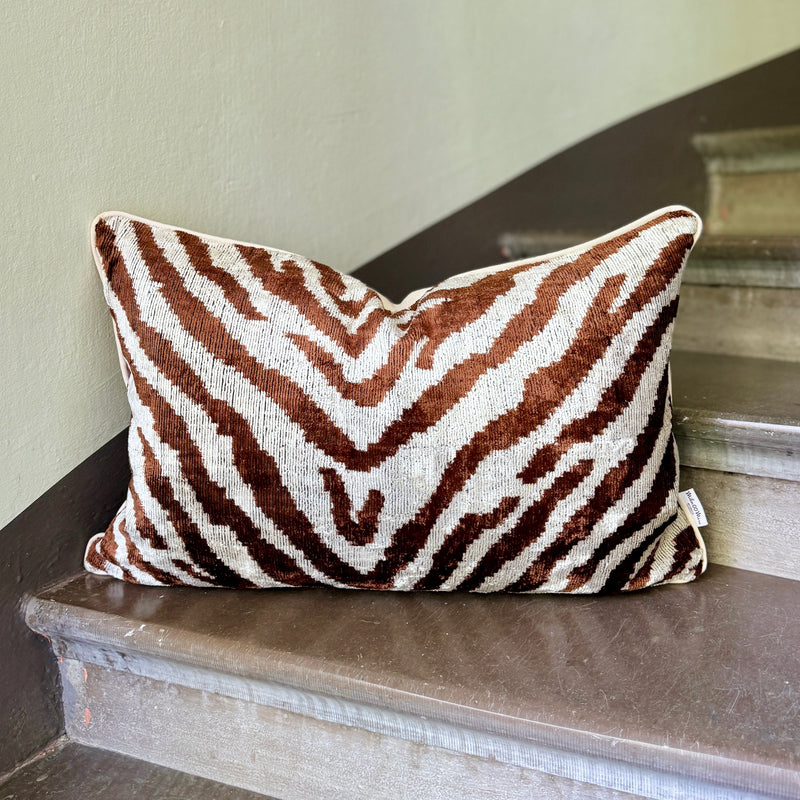 Velvet Ikat Cushion Brown Zebra | Velvet Ikat Pillow Brown Zebra