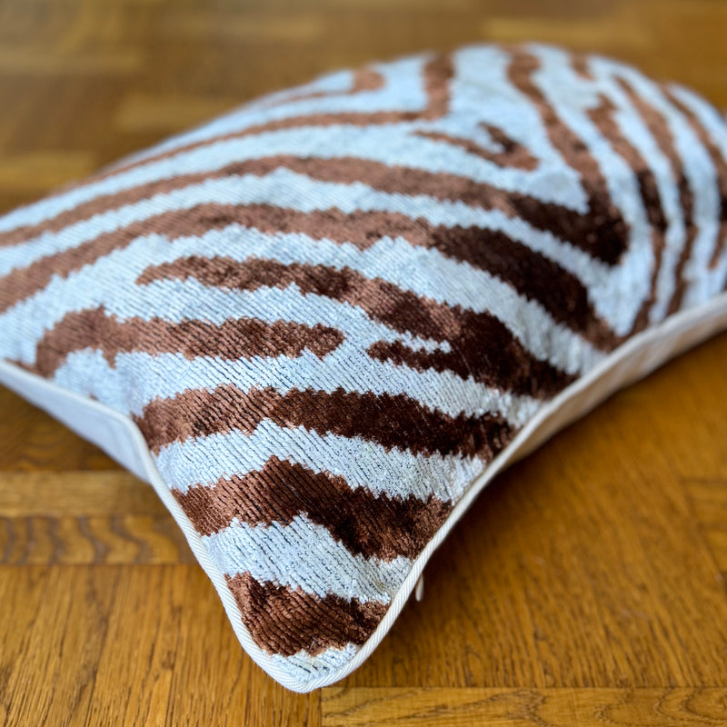 Velvet Ikat Cushion Brown Zebra | Velvet Ikat Pillow Brown Zebra