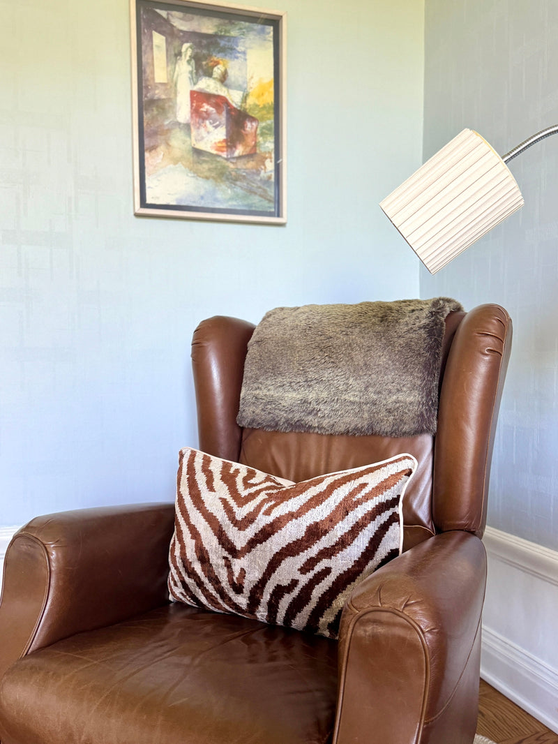 Velvet Ikat Cushion Brown Zebra | Velvet Ikat Pillow Brown Zebra