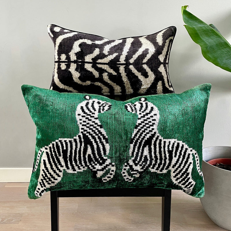 Velvet Ikat Cushion Zebras | Velvet Ikat Pillow Zebras