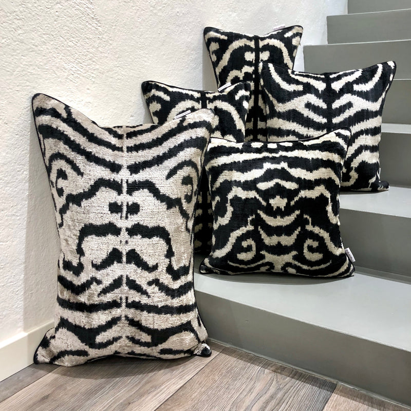 Velvet Ikat Cushion White Zebra | Velvet Ikat Pillow White Zebra