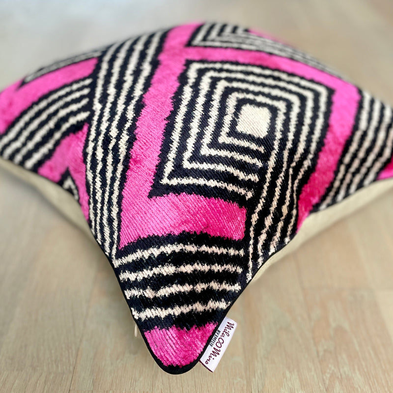 Velvet Ikat Cushion Pink Labyrinth | Velvet Ikat Pillow Pink Labyrinth
