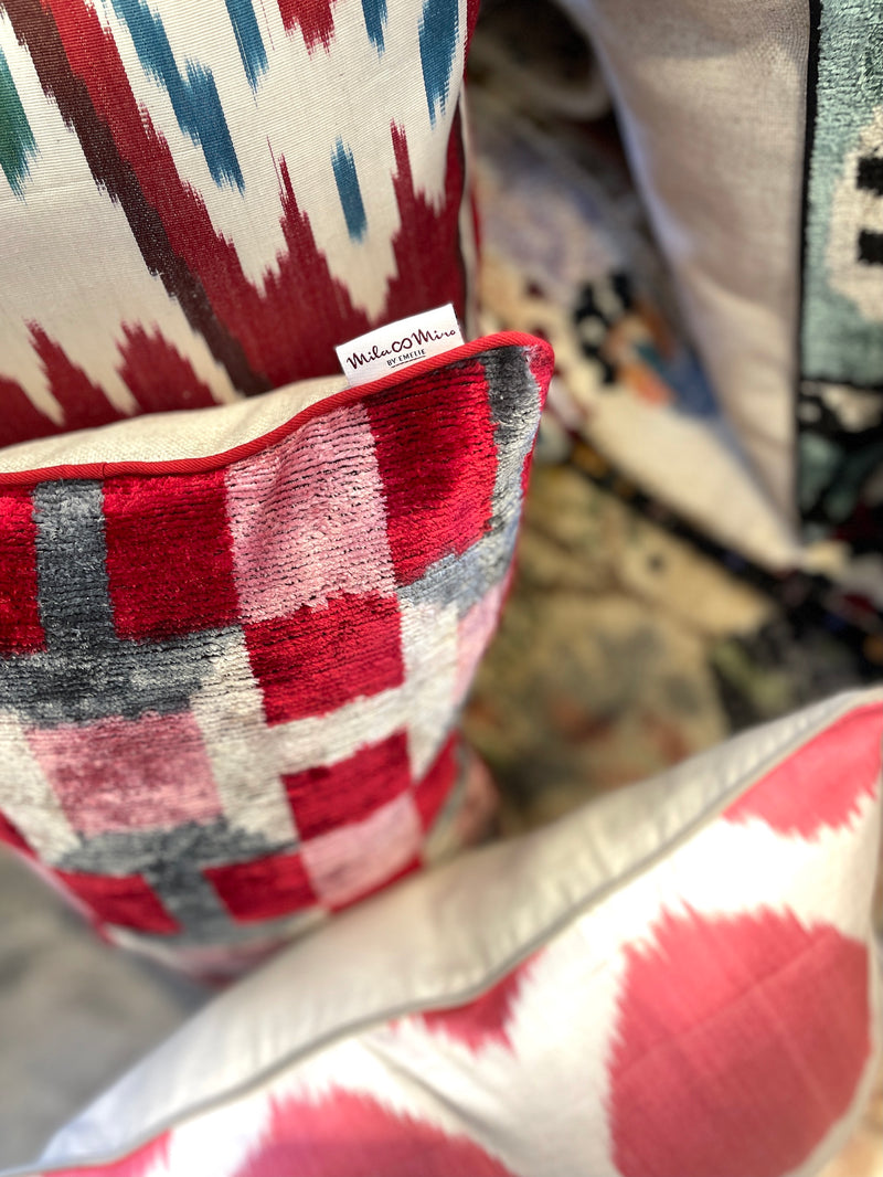 Velvet Ikat Cushion Strawberry | Velvet Ikat Pillow Strawberry