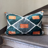 Petrol Velvet Ikat Pillow Cover