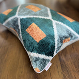 Petrol Velvet Ikat Pillow Cover