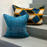 Blue Velvet Ikat Pillow Cover