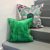 Green Velvet Ikat Pillow Cover