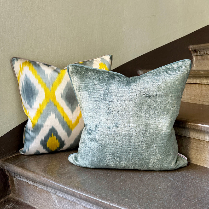 Velvet Ikat Cushion Mint Blue | Velvet Ikat Pillow Mint Blue