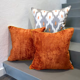 Velvet Ikat Cushion Rusty Orange | Velvet Ikat Pillow Rusty Orange
