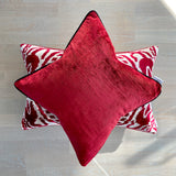 Deep Red Velvet Ikat Pillow Cover