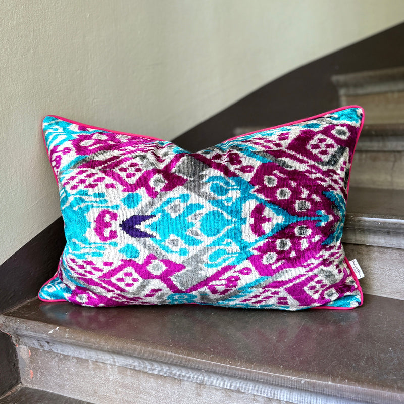 Velvet Ikat Cushion Glacier | Velvet Ikat Pillow Glacier