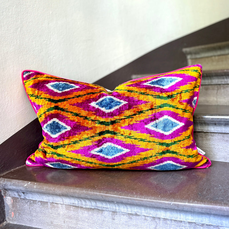 Velvet Ikat Cushion Coral | Velvet Ikat Pillow Coral