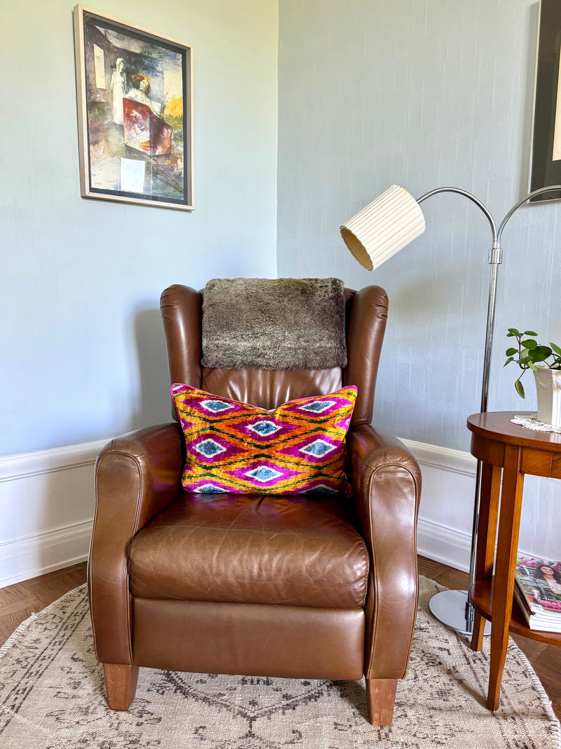 Velvet Ikat Cushion Coral | Velvet Ikat Pillow Coral