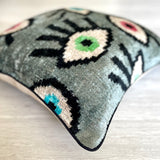 Velvet Ikat Cushion Evil Eye Grey | Velvet Ikat Pillow Evil Eye Gray