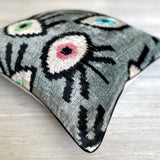 Velvet Ikat Cushion Evil Eye Grey | Velvet Ikat Pillow Evil Eye Gray