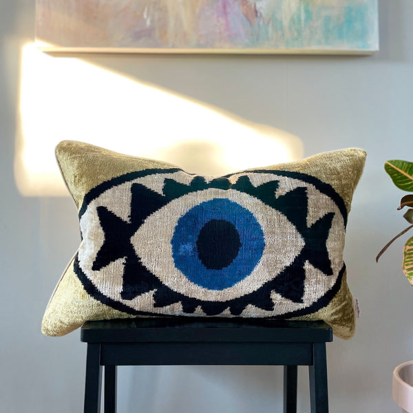 Velvet Ikat Cushion Evil Eye | Velvet Ikat Pillow Evil Eye