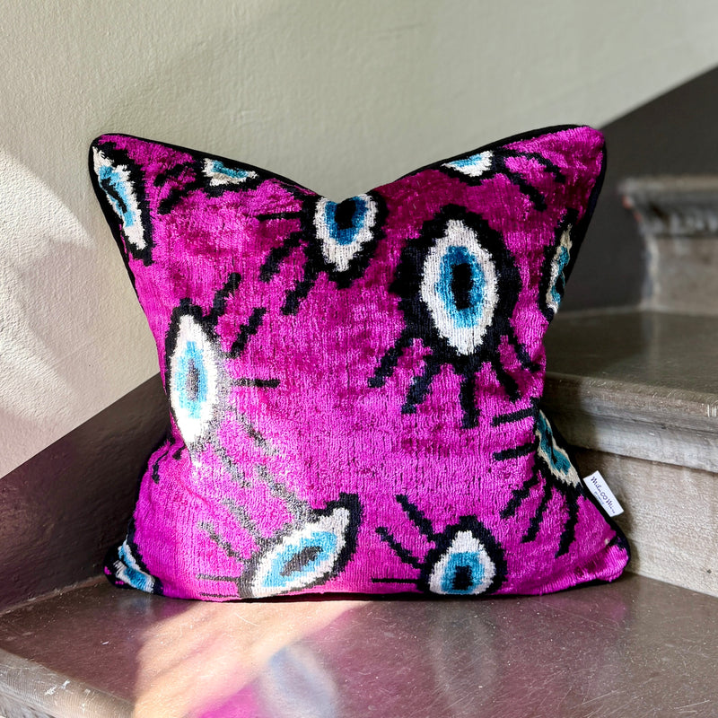 Velvet Ikat Cushion Evil Eye Purple | Velvet Ikat Pillow Evil Eye Purple