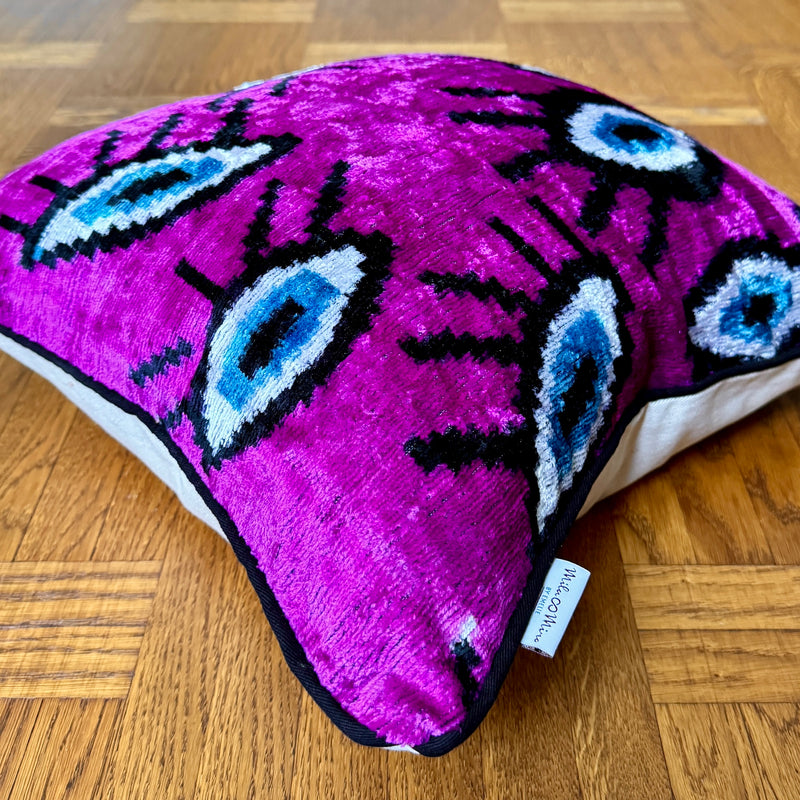 Velvet Ikat Cushion Evil Eye Purple | Velvet Ikat Pillow Evil Eye Purple