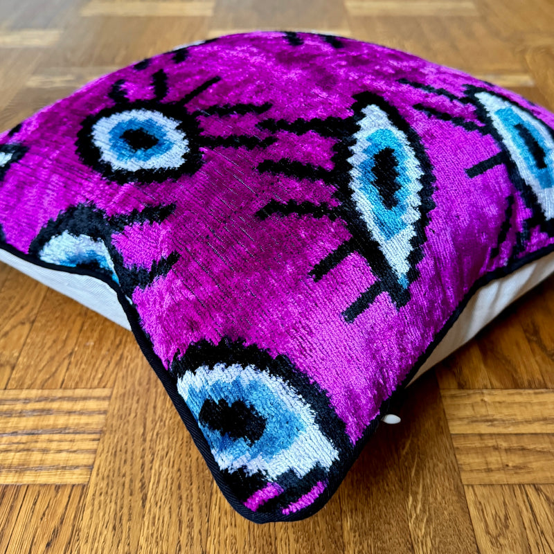 Velvet Ikat Cushion Evil Eye Purple | Velvet Ikat Pillow Evil Eye Purple