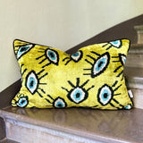 Velvet Ikat Cushion Evil Eye Yellow | Velvet Ikat Pillow Evil Eye Yellow