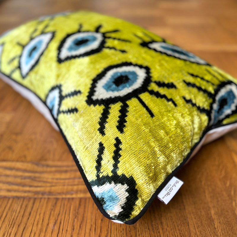 Velvet Ikat Cushion Evil Eye Yellow | Velvet Ikat Pillow Evil Eye Yellow