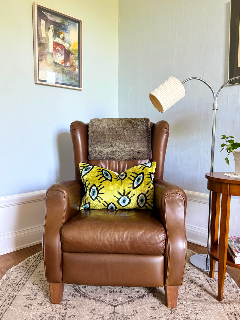 Velvet Ikat Cushion Evil Eye Yellow | Velvet Ikat Pillow Evil Eye Yellow