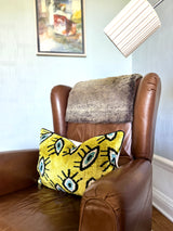 Velvet Ikat Cushion Evil Eye Yellow | Velvet Ikat Pillow Evil Eye Yellow