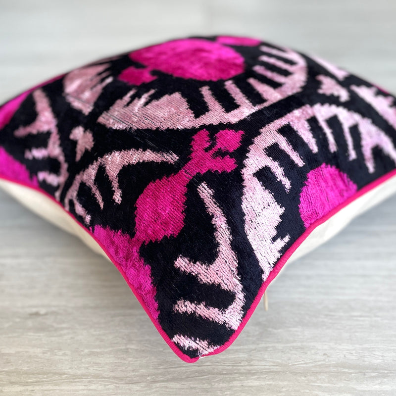 Velvet Ikat Cushion Hot Pink | Velvet Ikat Pillow Hot Pink