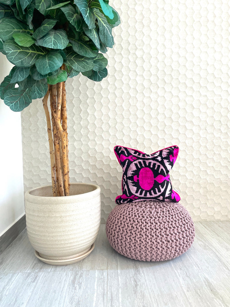 Velvet Ikat Cushion Hot Pink | Velvet Ikat Pillow Hot Pink