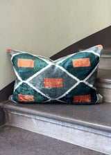 Petrol Velvet Ikat Pillow Cover