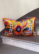 Orange Blossom Velvet Ikat Pillow Cover