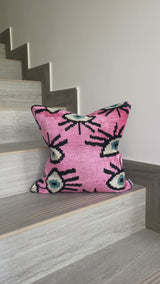 Velvet Ikat Cushion Evil Eye Pink | Velvet Ikat Pillow Evil Eye Pink