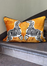 Velvet Ikat Cushion Zebras Yellow | Velvet Ikat Pillow Zebras Yellow