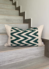 Silk Ikat & Linen Cushion Cover Zigzag Green