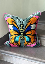 Butterfly Multi Velvet Ikat Pillow Cover