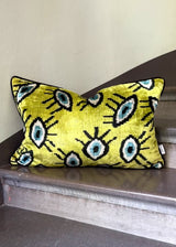 Velvet Ikat Cushion Evil Eye Yellow | Velvet Ikat Pillow Evil Eye Yellow