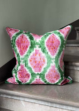 Watermelon Pale Velvet Ikat Pillow Cover