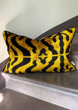 Golden Zebra Velvet Ikat Pillow Cover