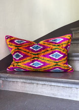 Velvet Ikat Cushion Coral | Velvet Ikat Pillow Coral