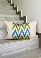 Silk Ikat & Linen Cushion Cover Zigzag Green-Blue