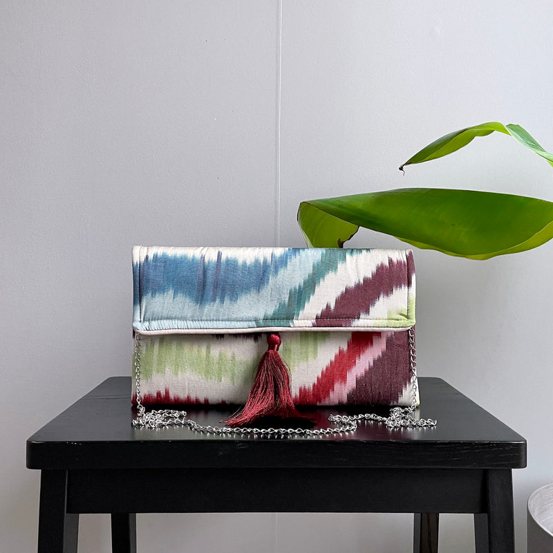 Ikat Clutch Bag Messina with Silver Chain