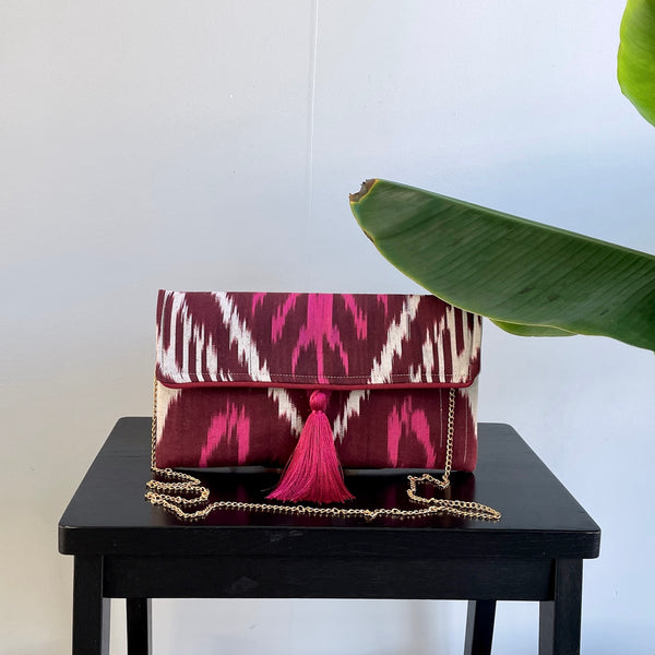 Ikat Clutch Bag Sorrento with Chain and Tassel
