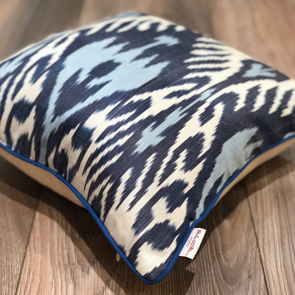 Silk Ikat Cushion Heart Blue with Piping