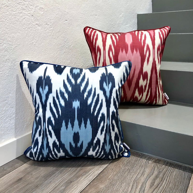 Red and Blue Silk Ikat Cushion 