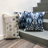 Unique Silk Ikat Cushions Heart Blue